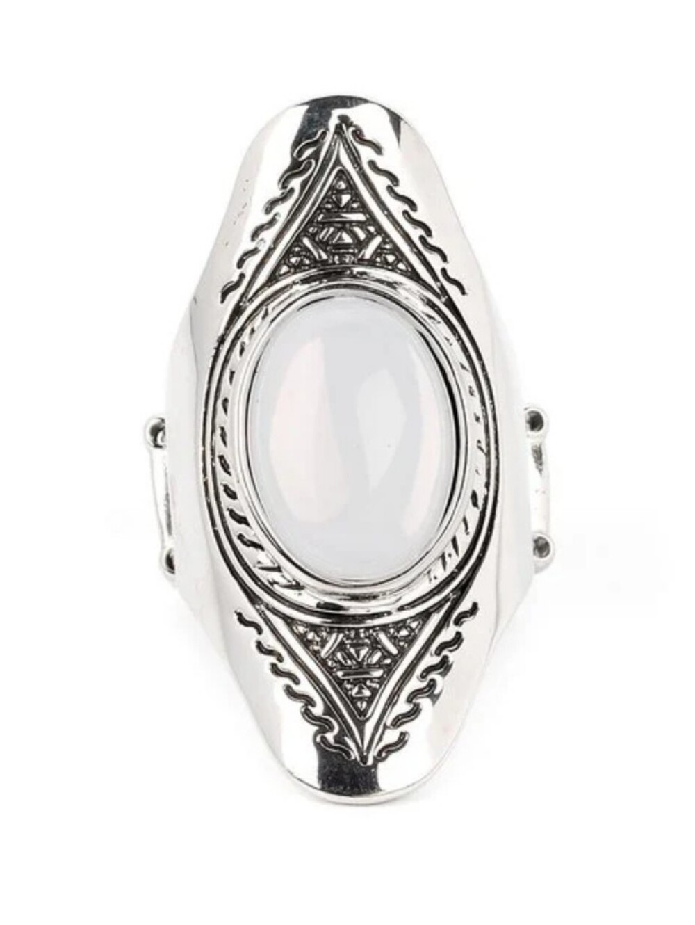 Pyramid Passage - White Oval Stone Ring